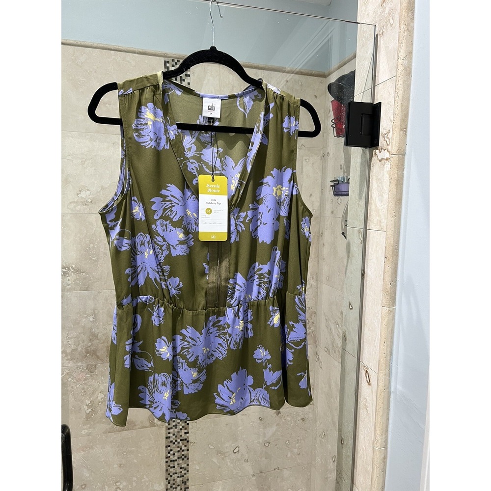 Cabi Scenic Route Celebrity Top 4184 Pop Flower Green Purple Floral Tank Medium